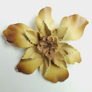 Vintage Big Earth Tone Enamel Flower Brooch, Fall Colors, Tan Brown Cream